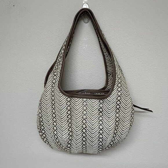 Vera Wang Simply Vera herringbone Cotton Faux Leather Hobo Shoulder Aztec Boho - Picture 3 of 16